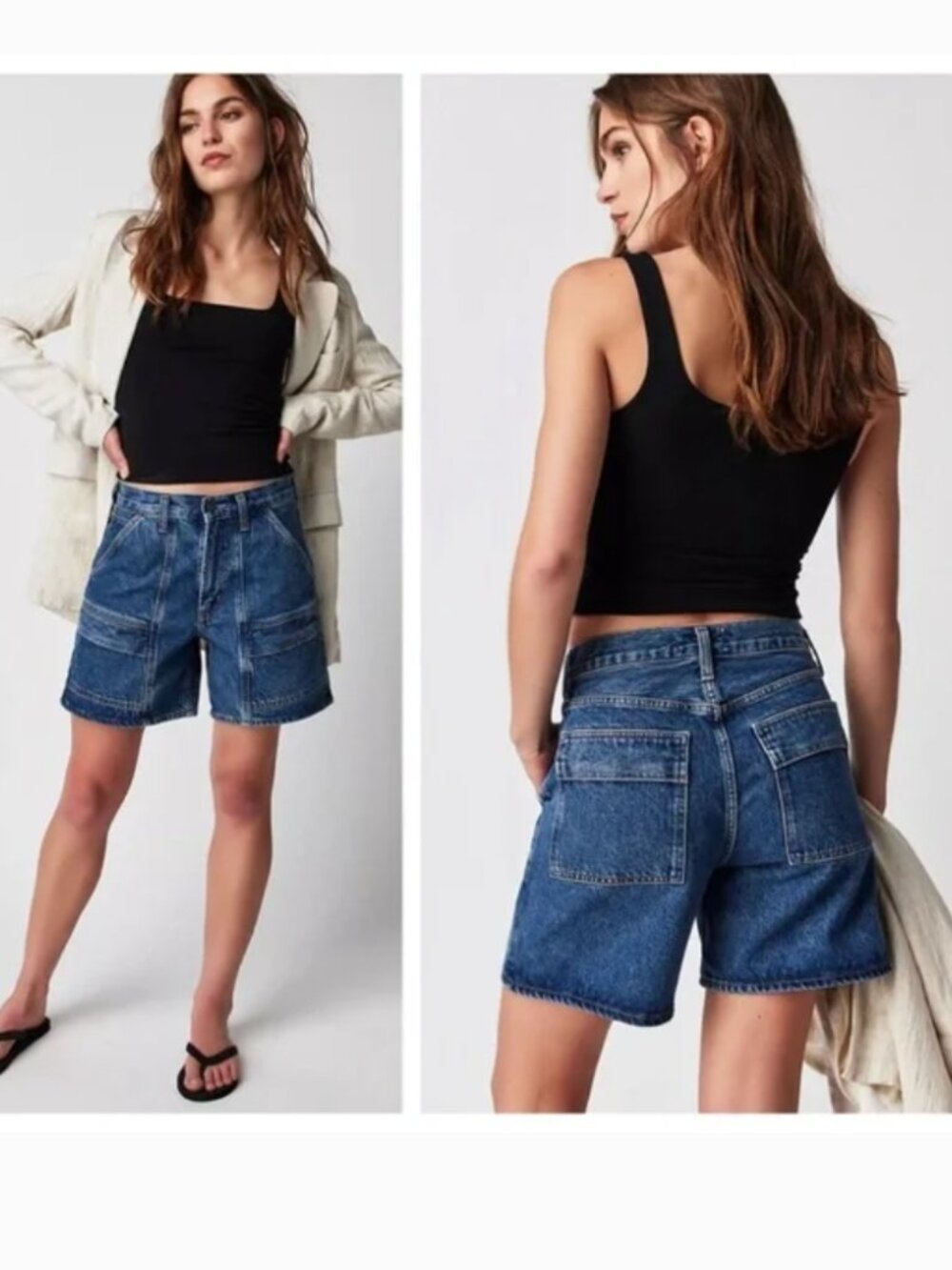 NWT Agolde Cooper Cargo Shorts Women's 25 Ambition Blue Denim Jean